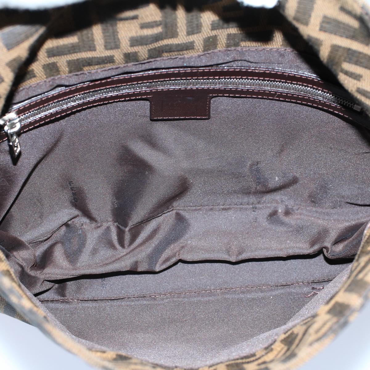 FENDI Zucca Canvas Mamma Baguette Shoulder Bag Black Brown 55429