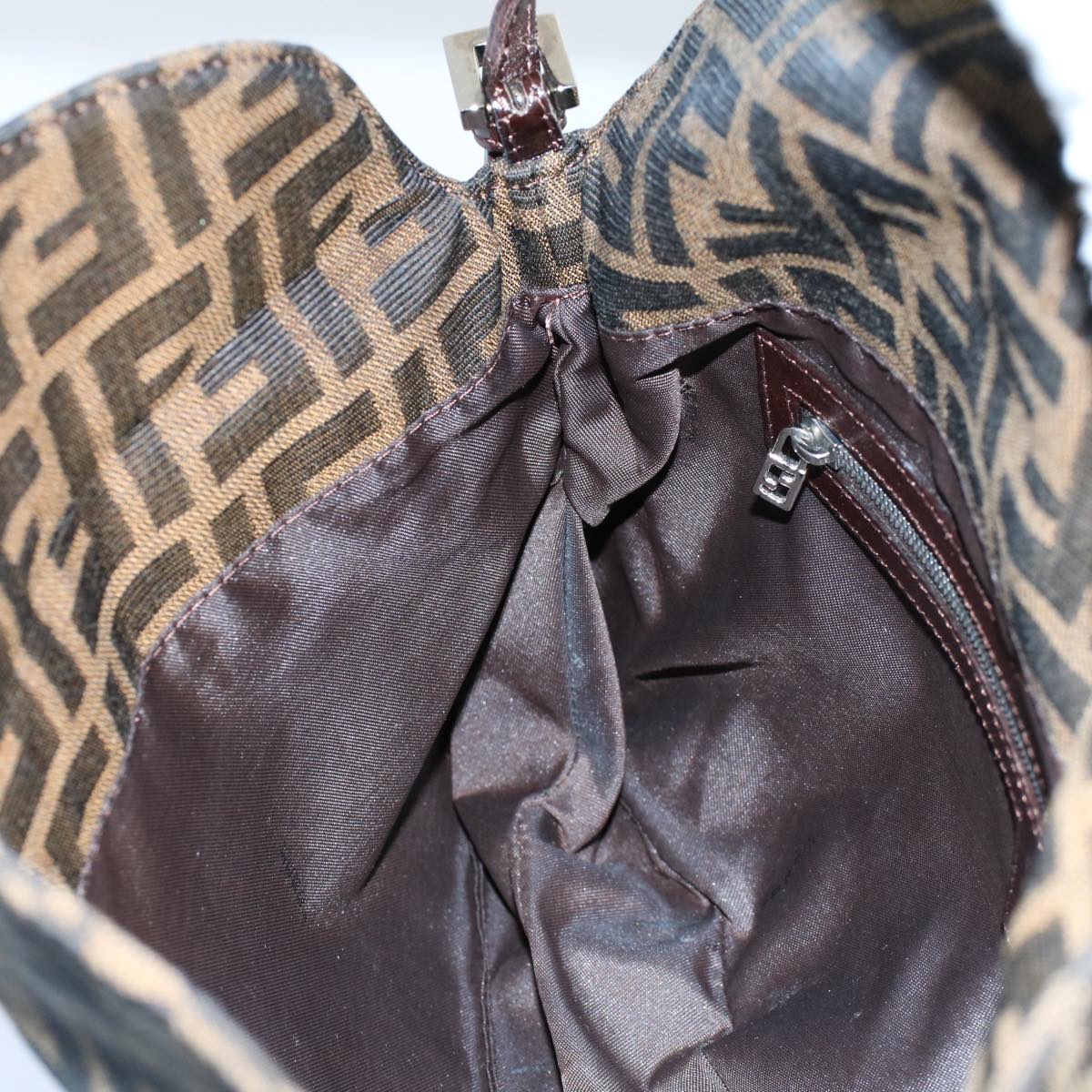 FENDI Zucca Canvas Mamma Baguette Shoulder Bag Black Brown 55429