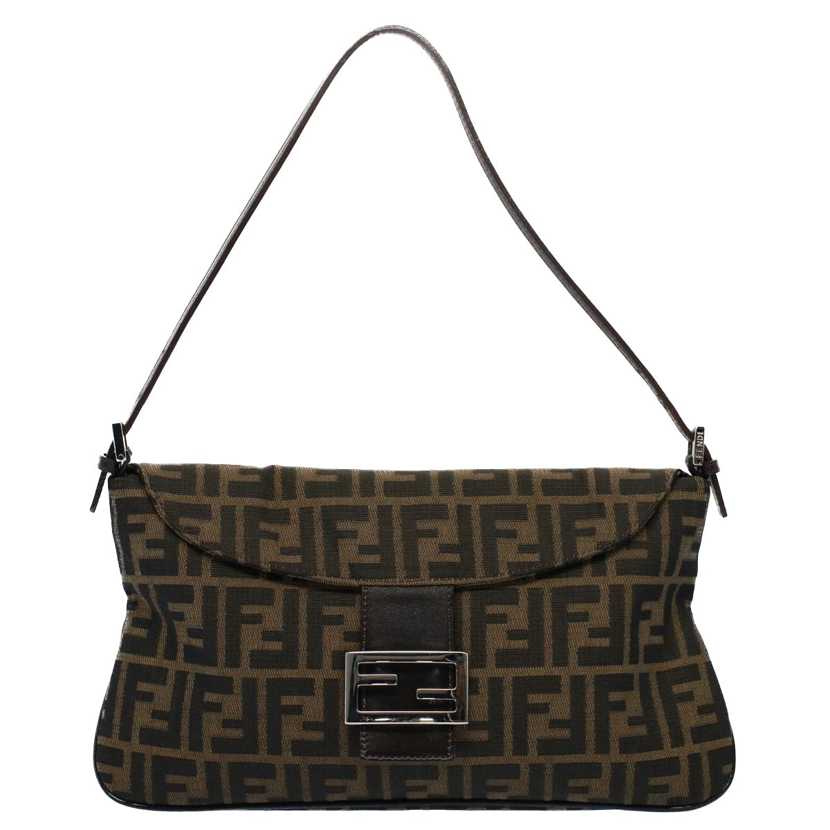 FENDI Zucca Canvas Mamma Baguette Shoulder Bag Black Brown 55429