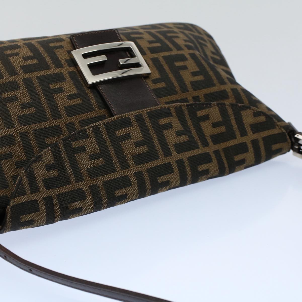 FENDI Zucca Canvas Mamma Baguette Shoulder Bag Black Brown 55429