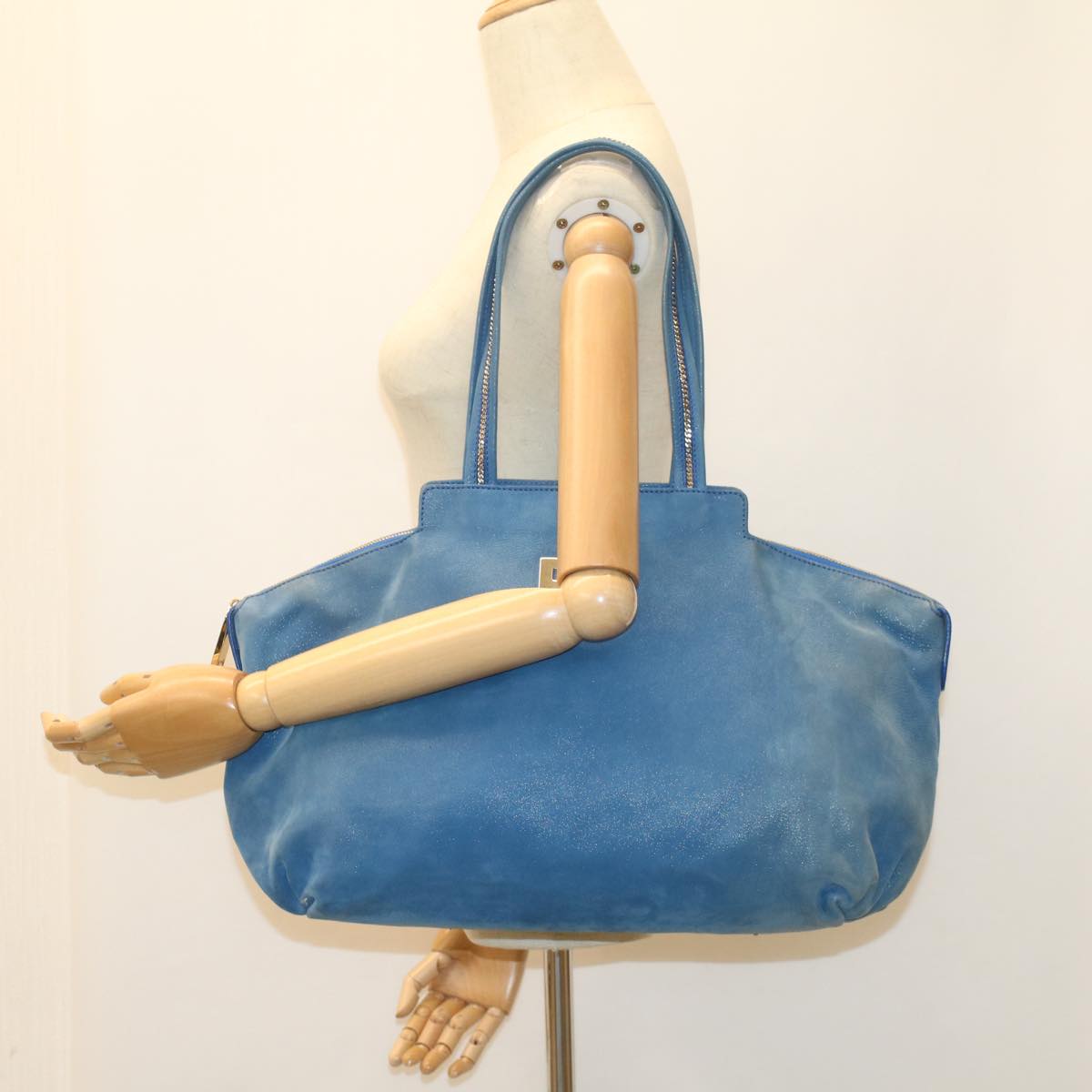 FENDI Tote Bag Leather Blue 55431