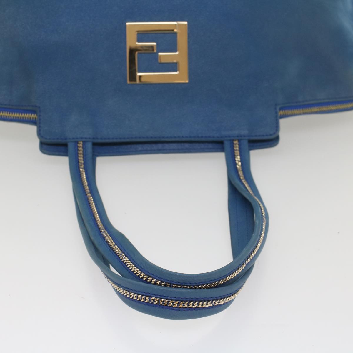 FENDI Tote Bag Leather Blue 55431