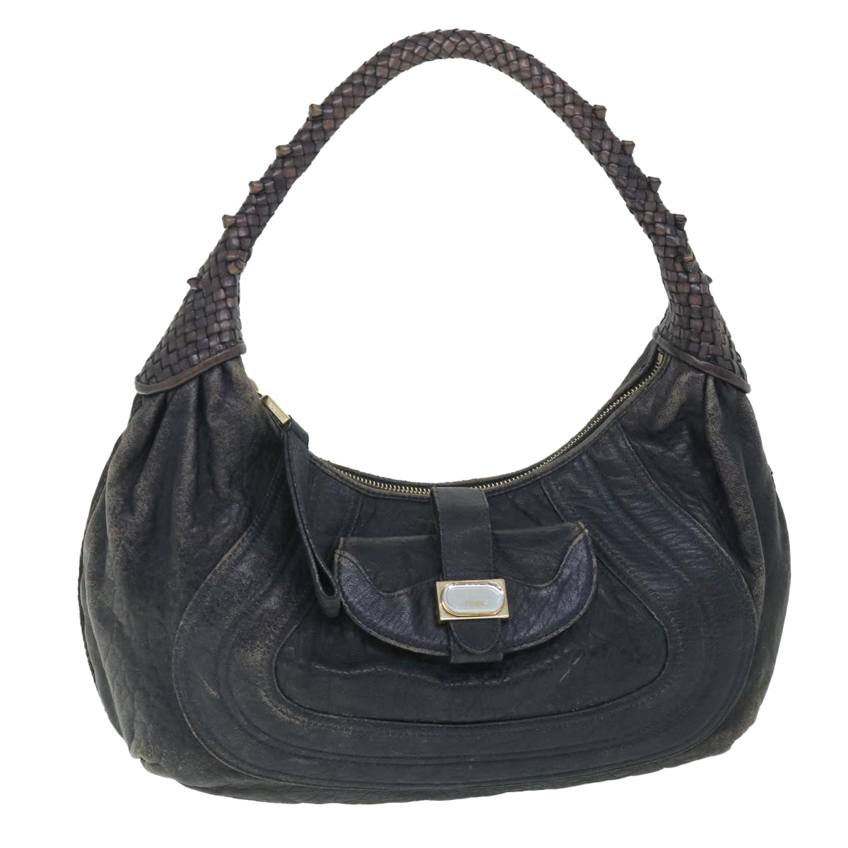 FENDI Shoulder Bag Leather Navy 55659
