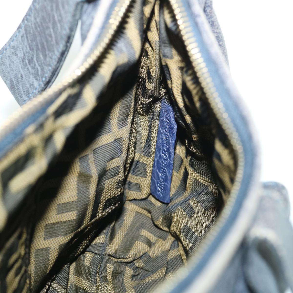 FENDI Shoulder Bag Leather Navy 55659
