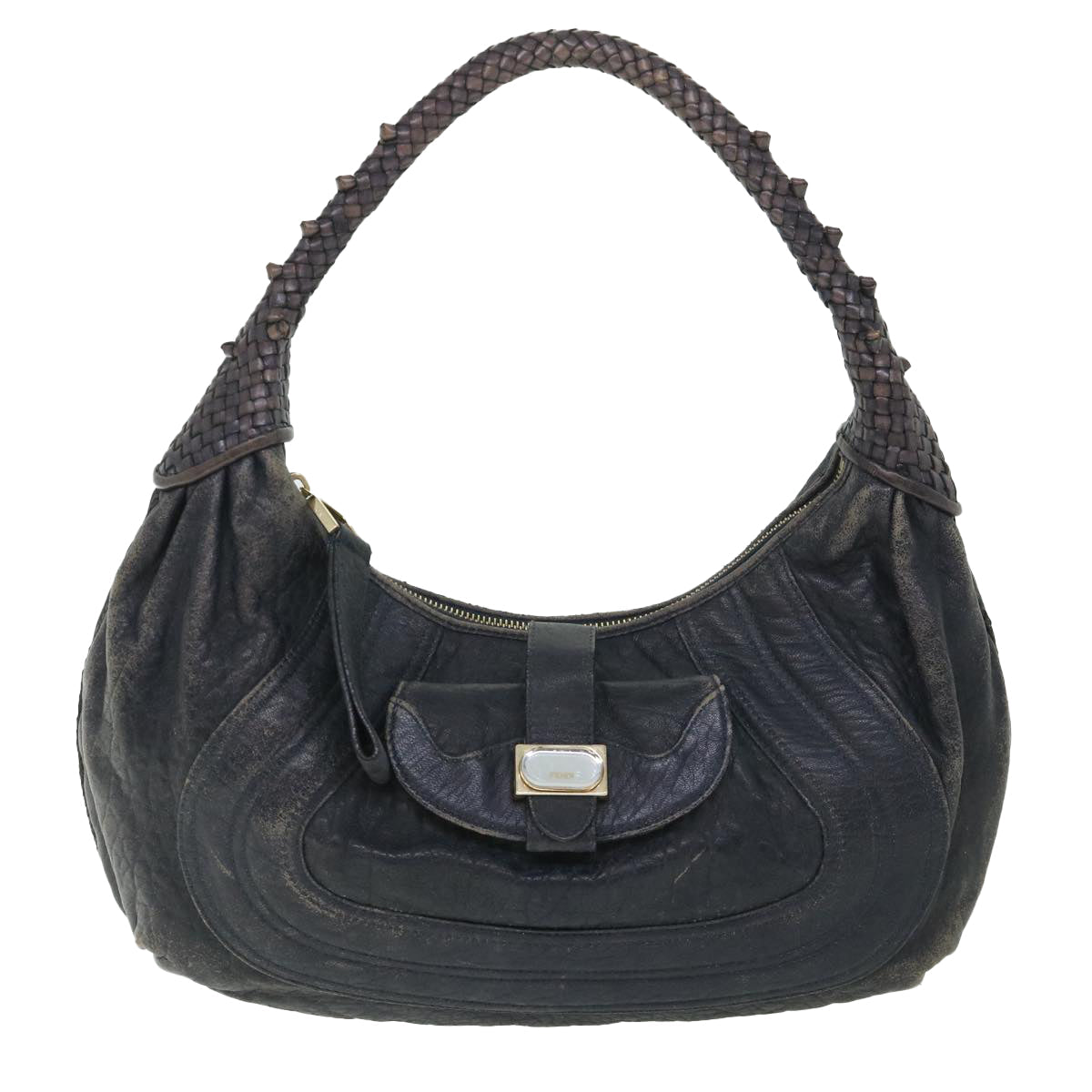 FENDI Shoulder Bag Leather Navy 55659