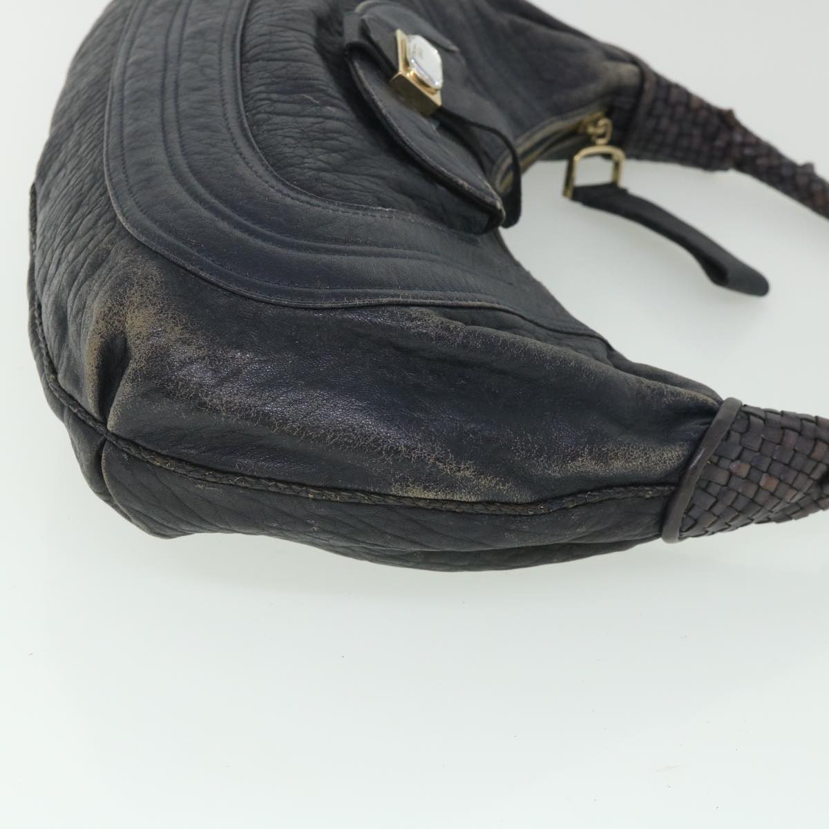 FENDI Shoulder Bag Leather Navy 55659