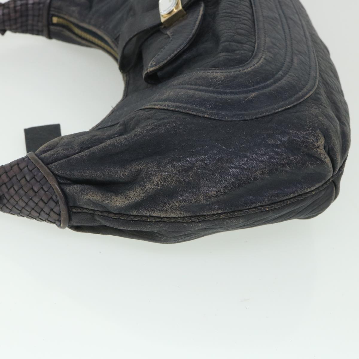 FENDI Shoulder Bag Leather Navy 55659