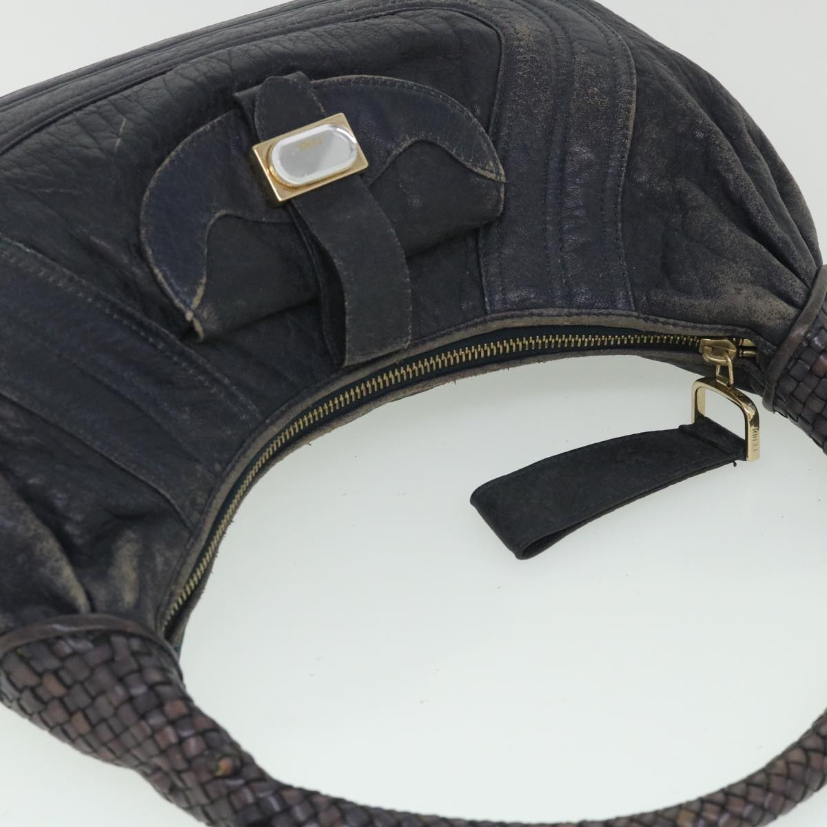 FENDI Shoulder Bag Leather Navy 55659