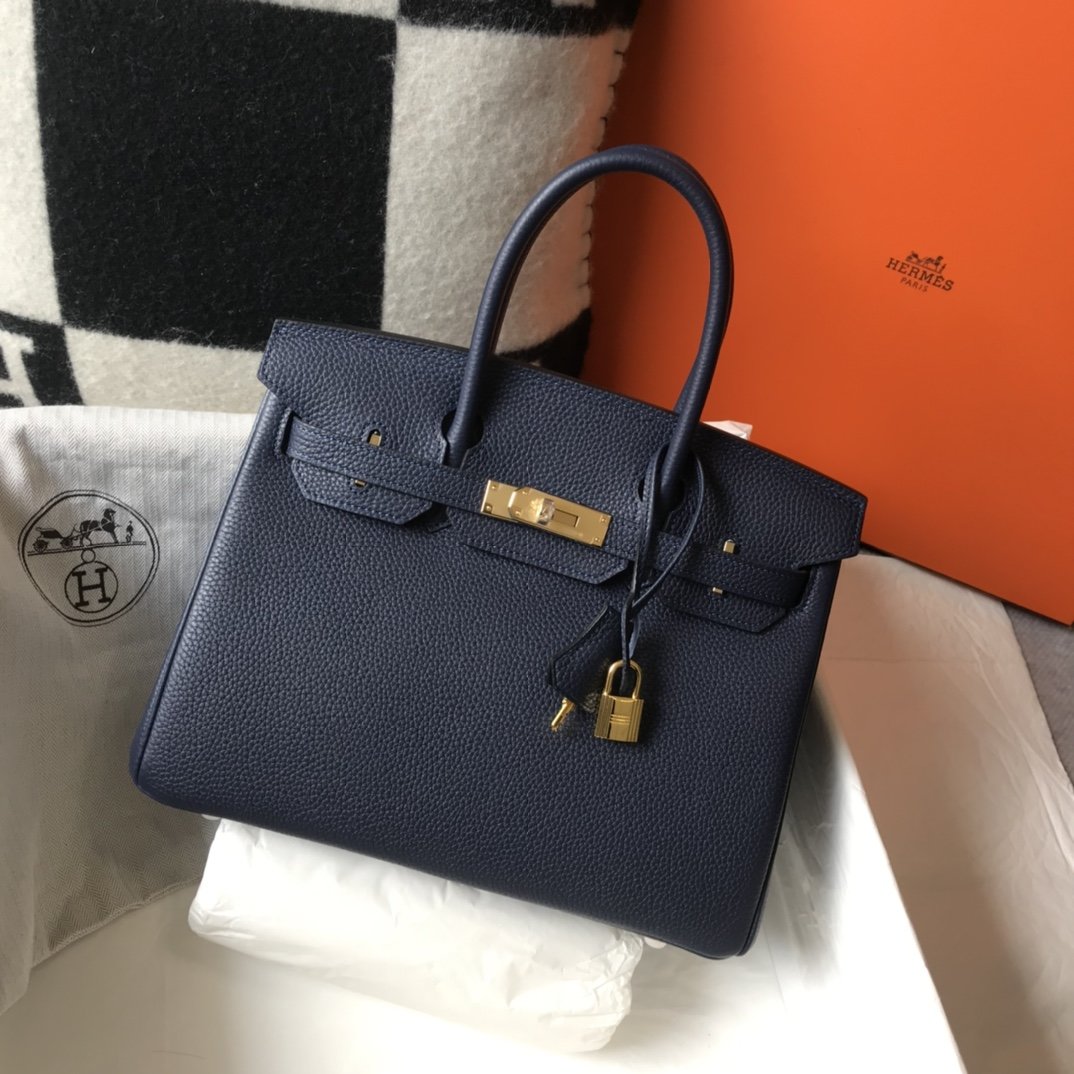 GLAMI Birkin Dark Blue For Women Gold-Toned Hardware 11in/30cm