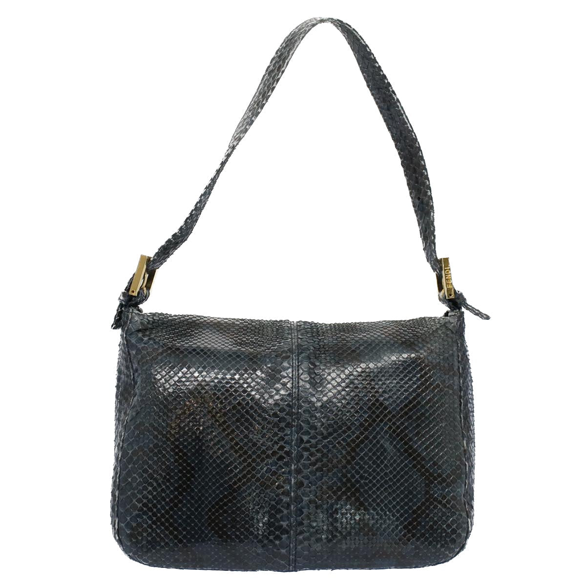 FENDI Snake Pattern Mamma Baguette Shoulder Bag Exotic leather Navy 55750