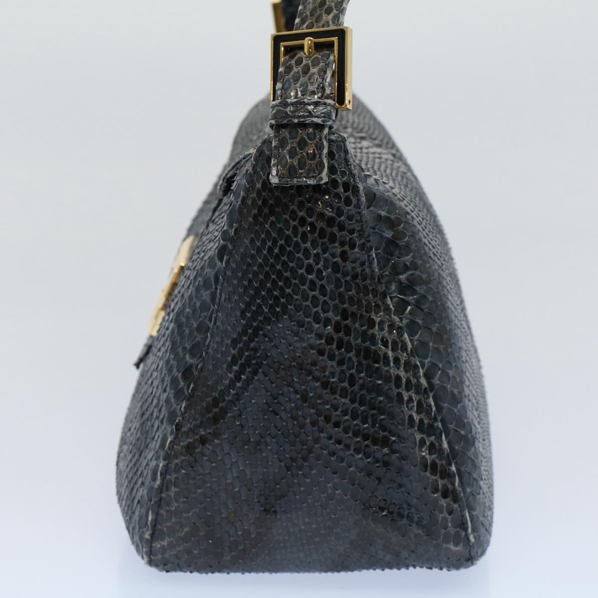 FENDI Snake Pattern Mamma Baguette Shoulder Bag Exotic leather Navy 55750