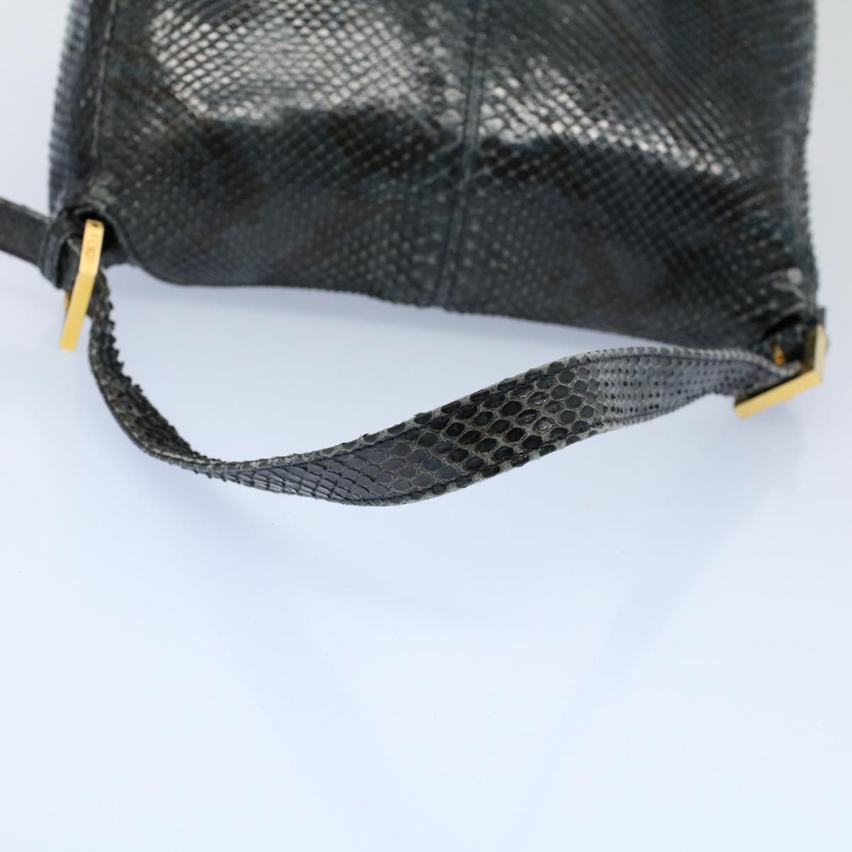 FENDI Snake Pattern Mamma Baguette Shoulder Bag Exotic leather Navy 55750