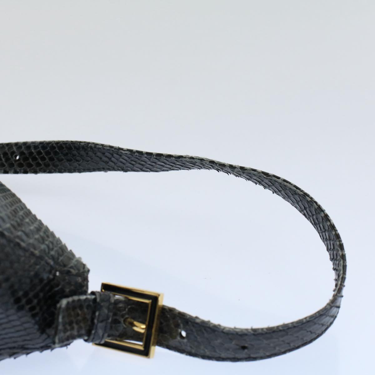 FENDI Snake Pattern Mamma Baguette Shoulder Bag Exotic leather Navy 55750