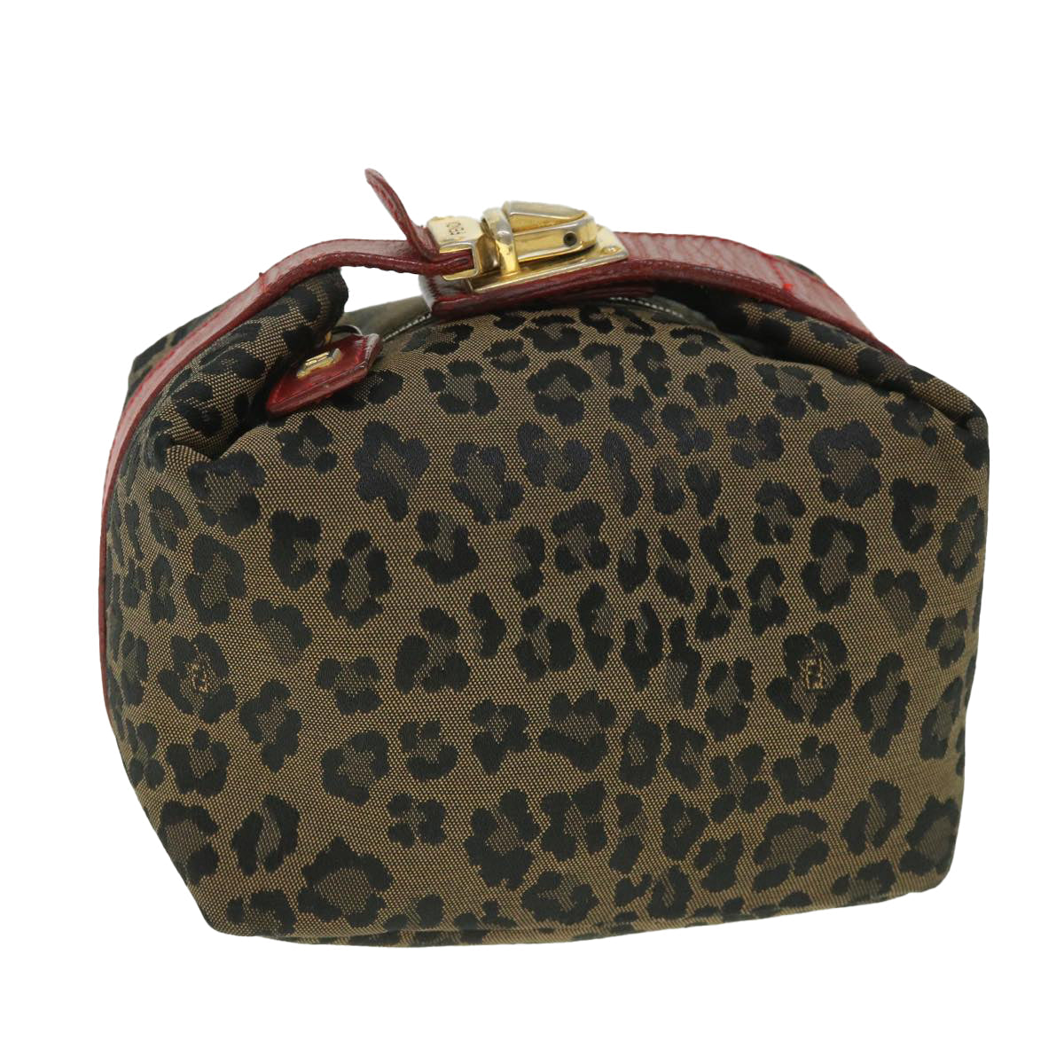 FENDI Leopard Hand Bag Brown Red 55755