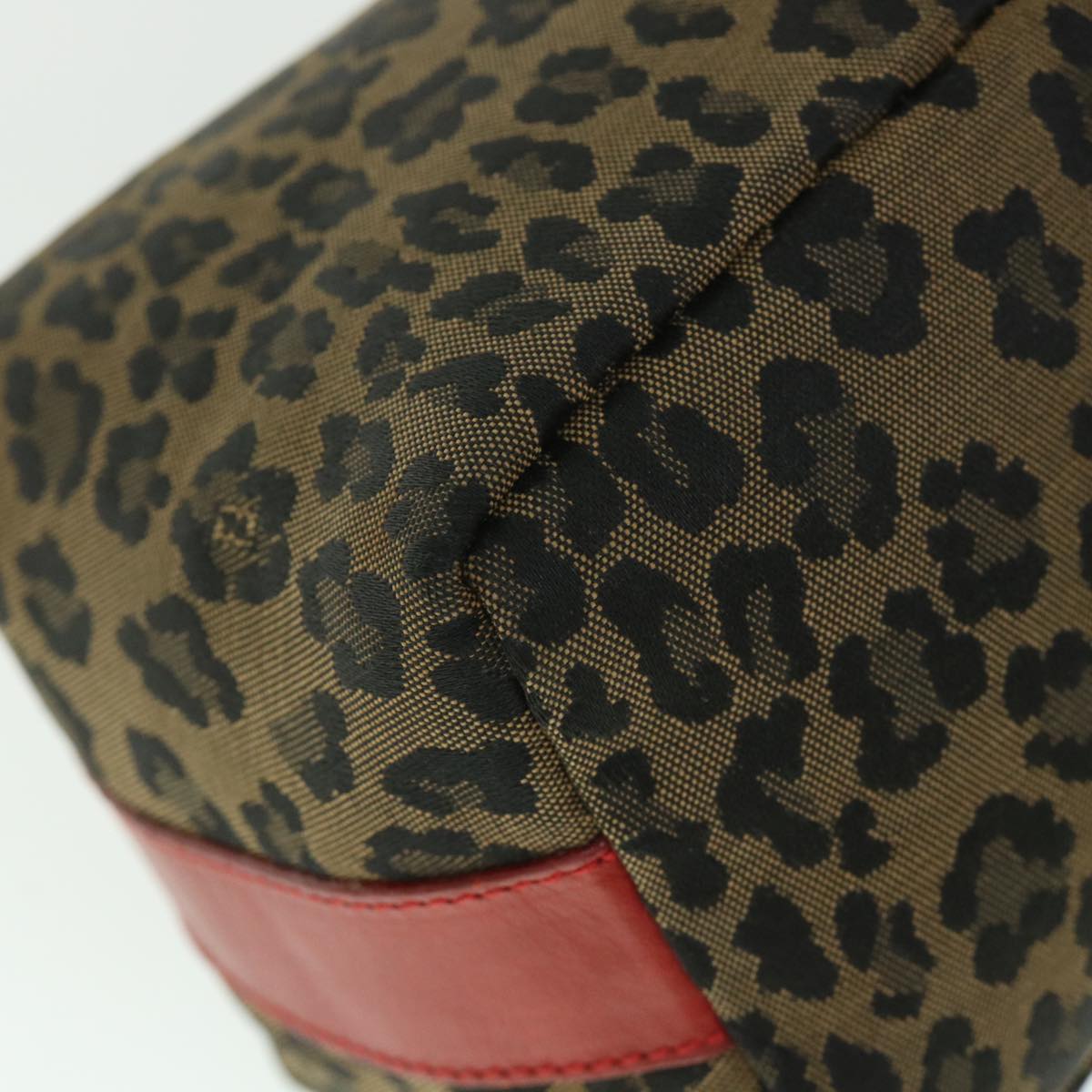 FENDI Leopard Hand Bag Brown Red 55755