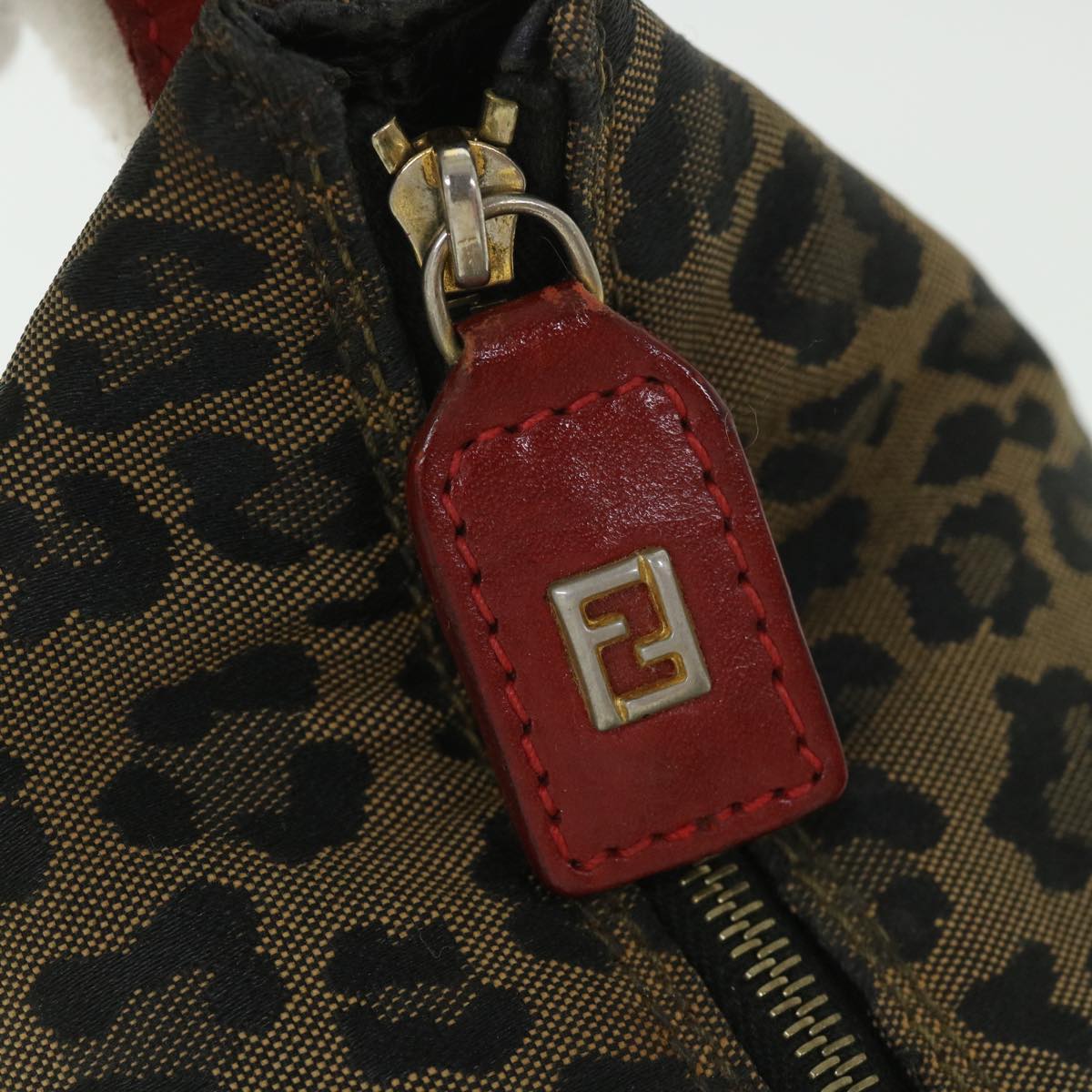 FENDI Leopard Hand Bag Brown Red 55755