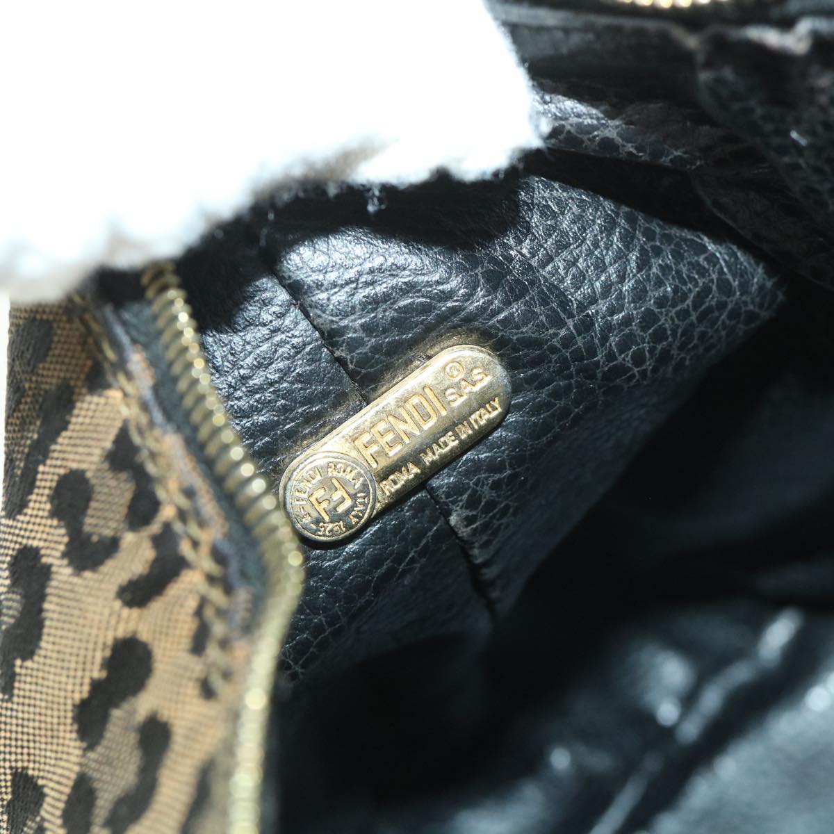 FENDI Leopard Hand Bag Brown Red 55755