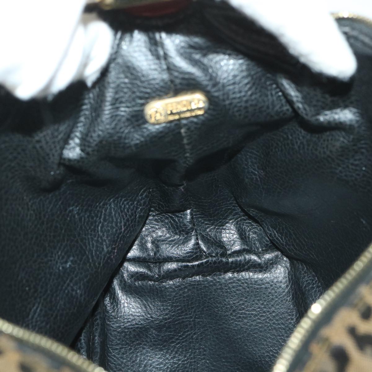 FENDI Leopard Hand Bag Brown Red 55755