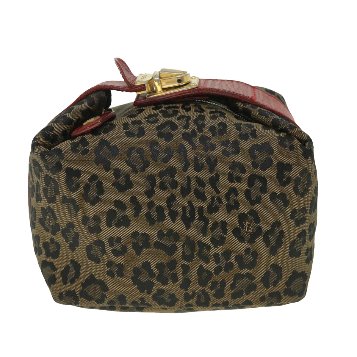 FENDI Leopard Hand Bag Brown Red 55755