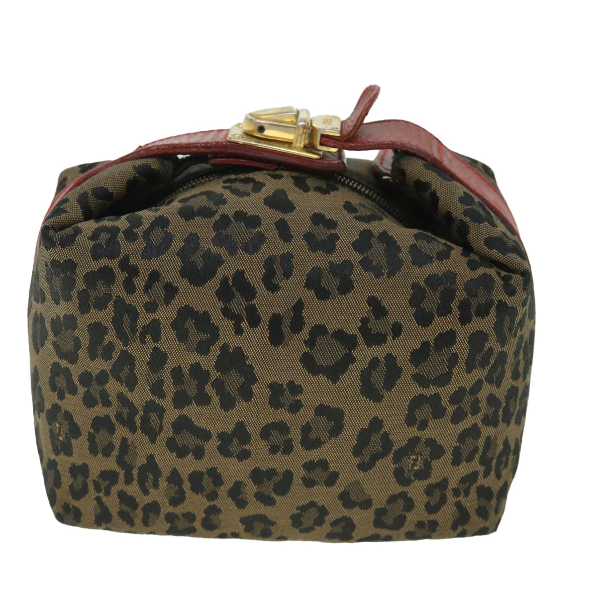 FENDI Leopard Hand Bag Brown Red 55755