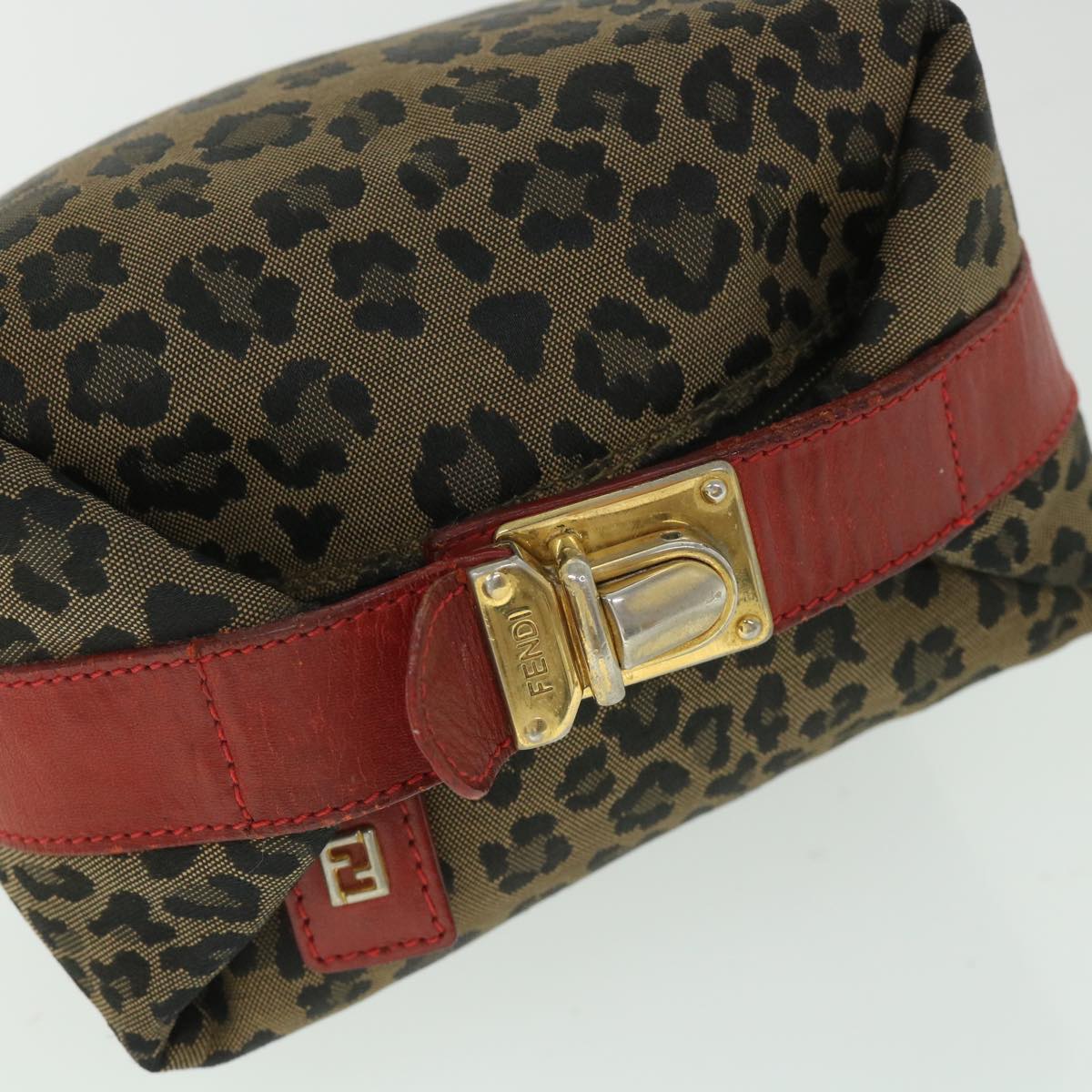 FENDI Leopard Hand Bag Brown Red 55755