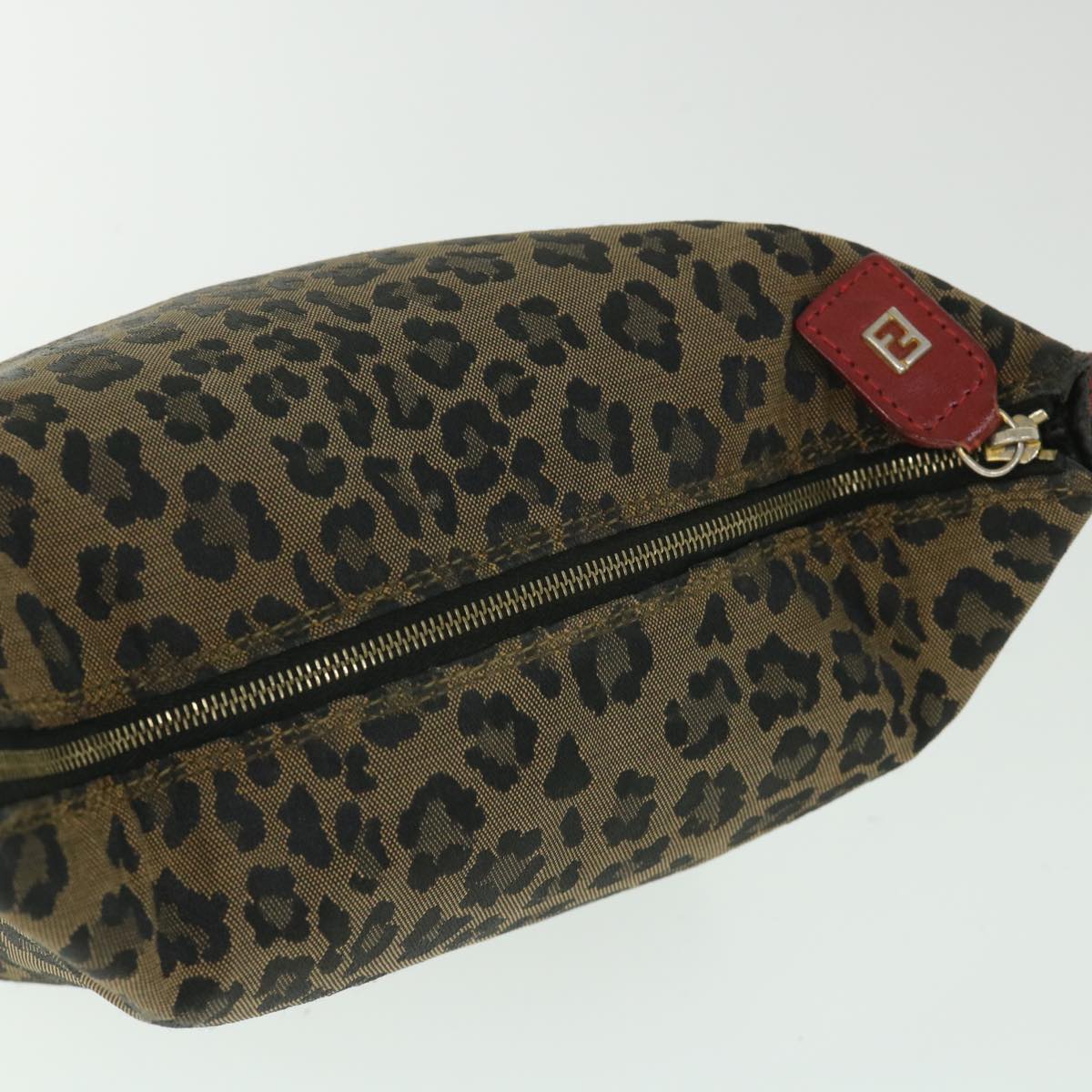 FENDI Leopard Hand Bag Brown Red 55755