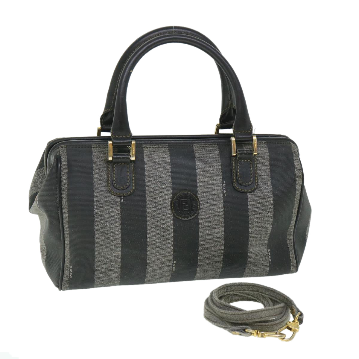 FENDI Pecan Canvas Hand Bag Coated Canvas 2way Gray Black 55821