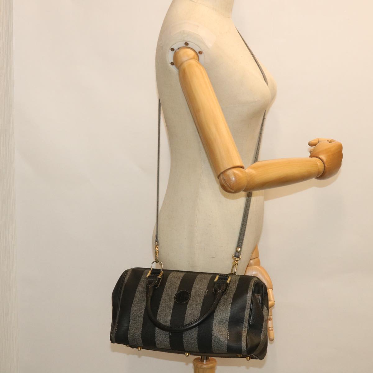 FENDI Pecan Canvas Hand Bag Coated Canvas 2way Gray Black 55821