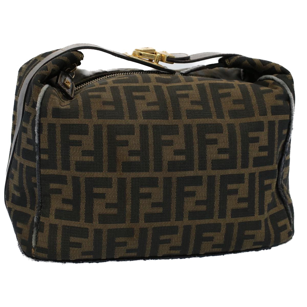 FENDI Zucca Canvas Vanity pouch Hand Bag Brown Black 55824