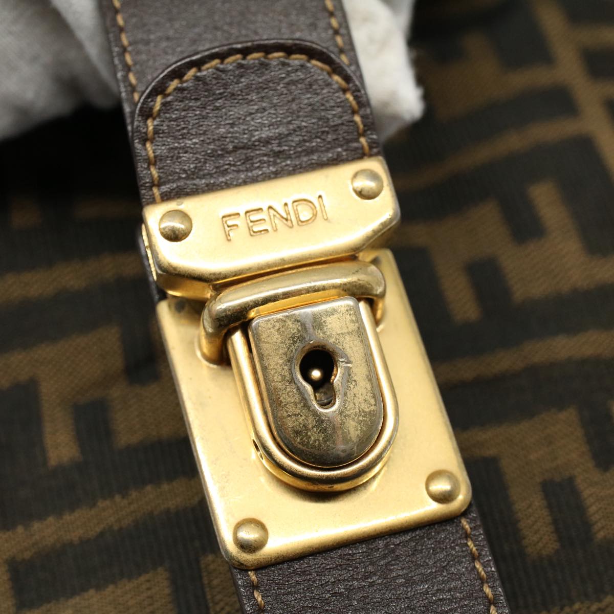 FENDI Zucca Canvas Vanity pouch Hand Bag Brown Black 55824