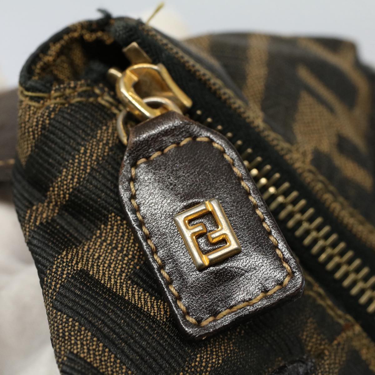FENDI Zucca Canvas Vanity pouch Hand Bag Brown Black 55824