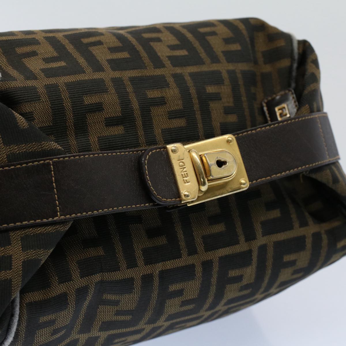 FENDI Zucca Canvas Vanity pouch Hand Bag Brown Black 55824