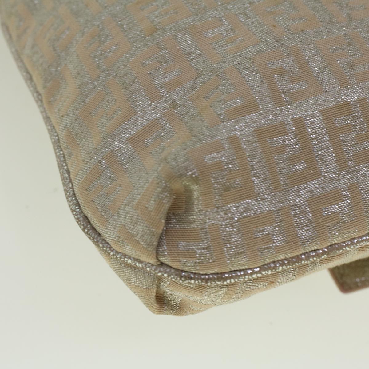 FENDI Zucchino Canvas Shoulder Bag Silver Pink 55934