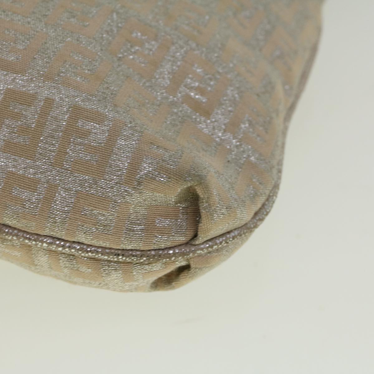 FENDI Zucchino Canvas Shoulder Bag Silver Pink 55934