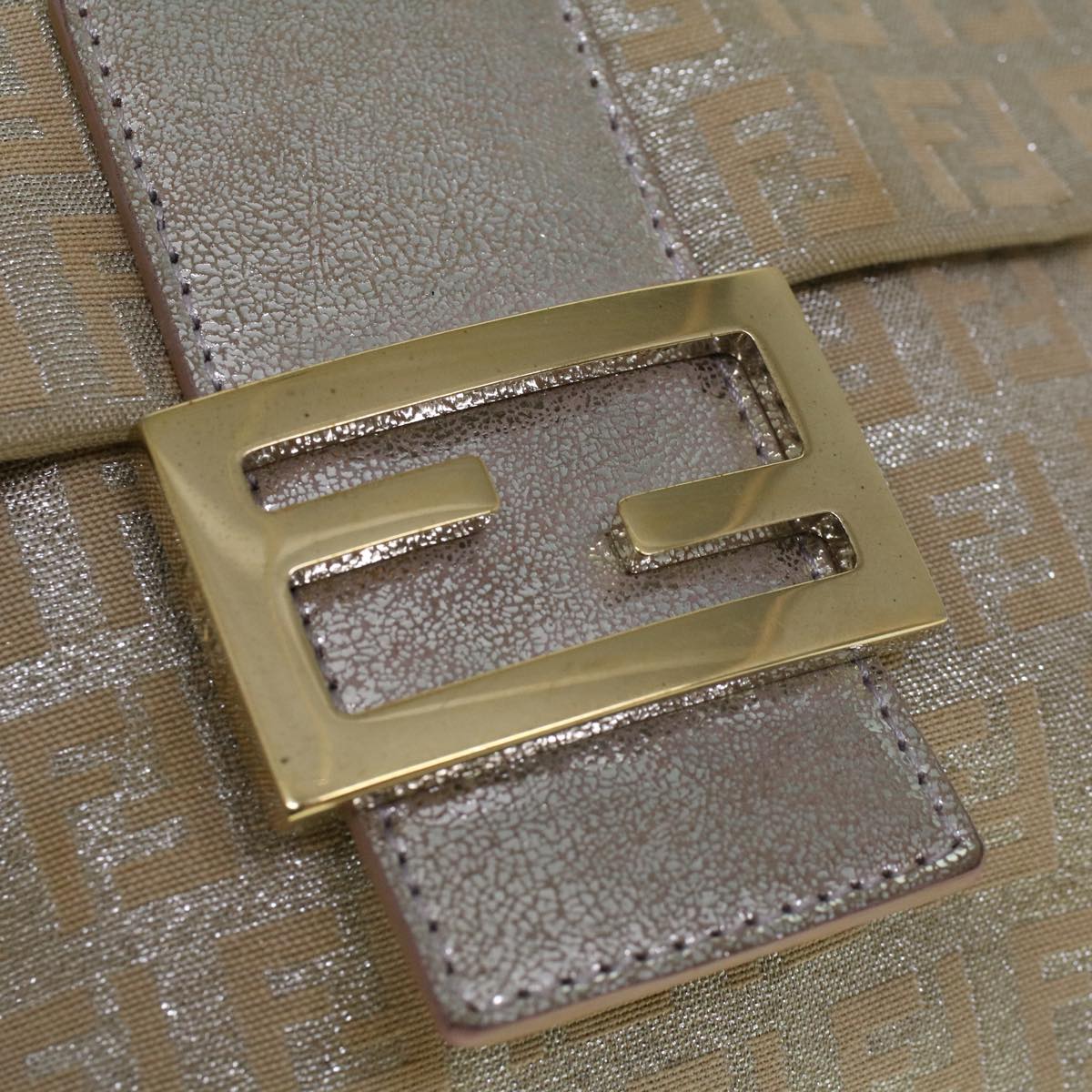 FENDI Zucchino Canvas Shoulder Bag Silver Pink 55934