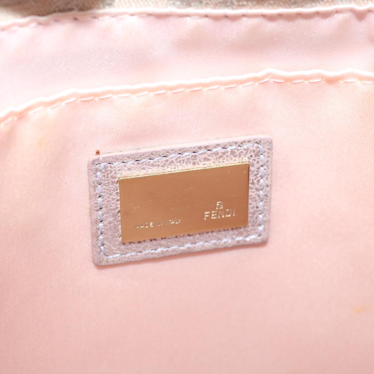FENDI Zucchino Canvas Shoulder Bag Silver Pink 55934
