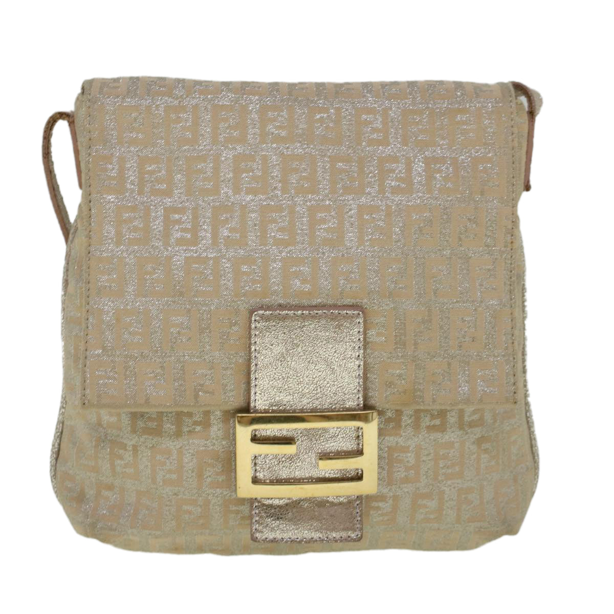 FENDI Zucchino Canvas Shoulder Bag Silver Pink 55934