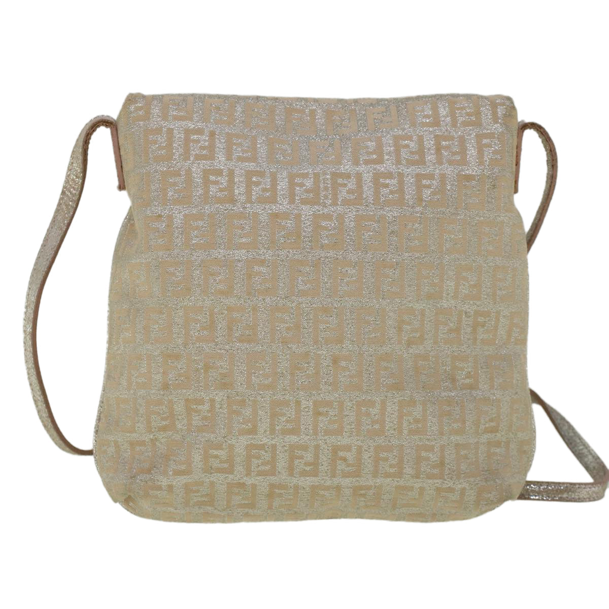 FENDI Zucchino Canvas Shoulder Bag Silver Pink 55934