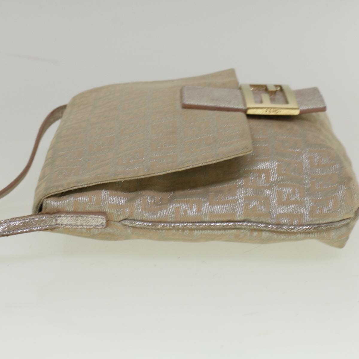 FENDI Zucchino Canvas Shoulder Bag Silver Pink 55934