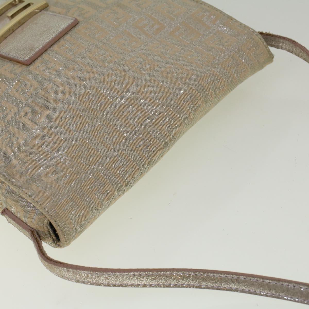 FENDI Zucchino Canvas Shoulder Bag Silver Pink 55934