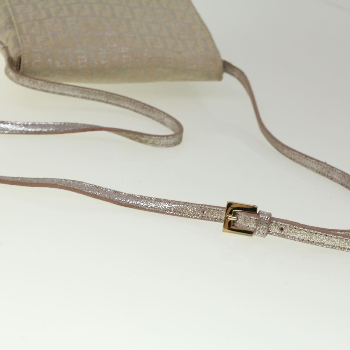FENDI Zucchino Canvas Shoulder Bag Silver Pink 55934