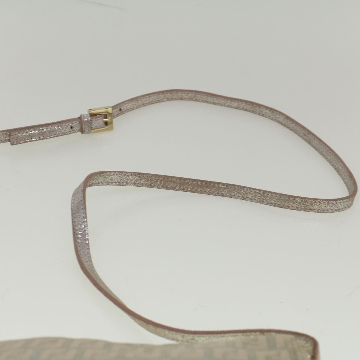 FENDI Zucchino Canvas Shoulder Bag Silver Pink 55934