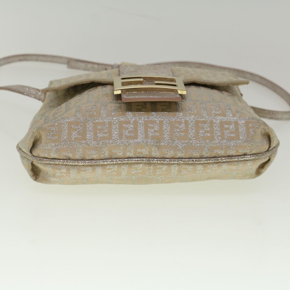 FENDI Zucchino Canvas Shoulder Bag Silver Pink 55934
