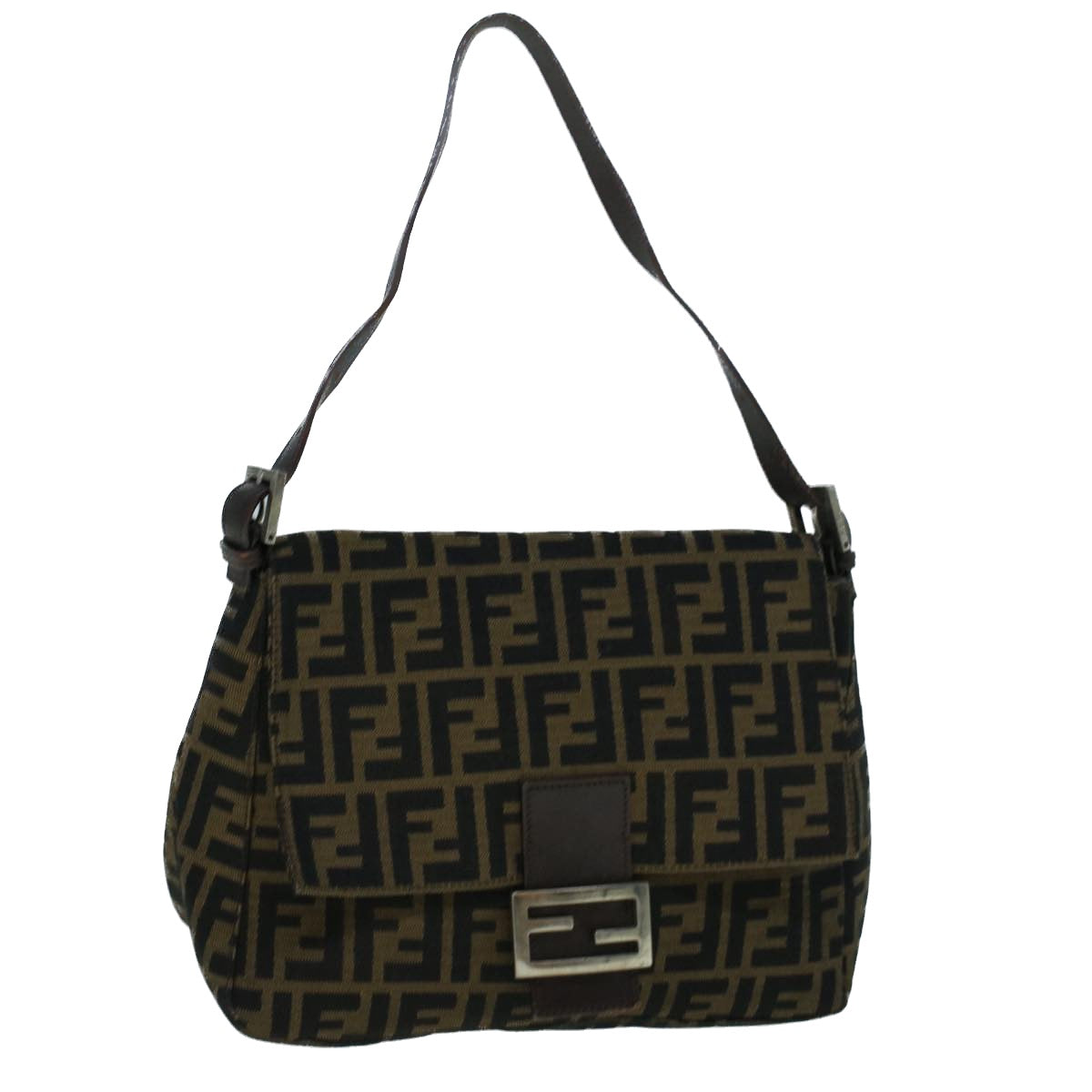 FENDI Zucca Canvas Mamma Baguette Shoulder Bag Brown Black 56073