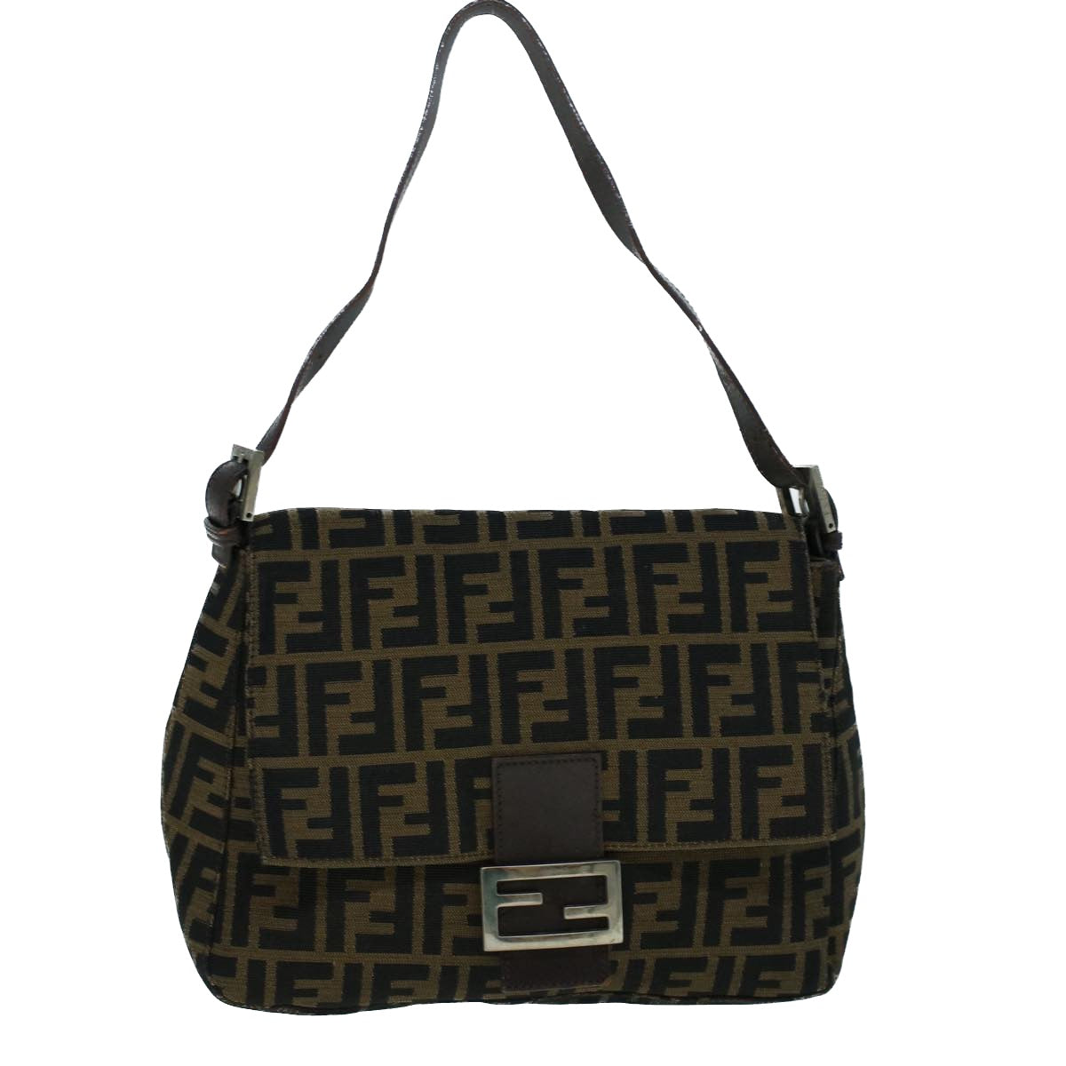 FENDI Zucca Canvas Mamma Baguette Shoulder Bag Brown Black 56073