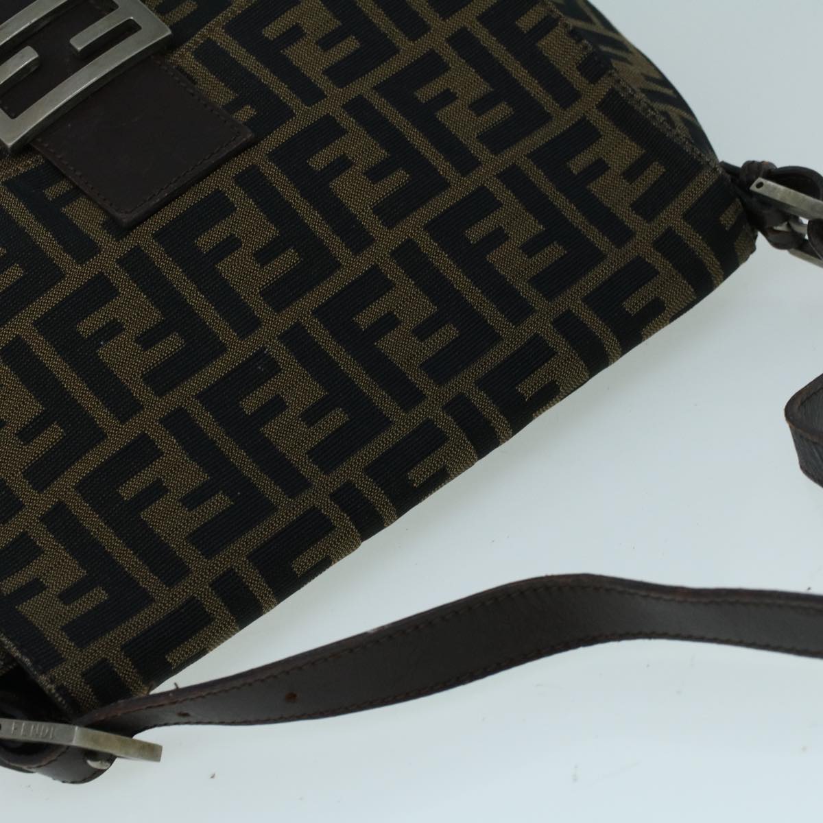 FENDI Zucca Canvas Mamma Baguette Shoulder Bag Brown Black 56073