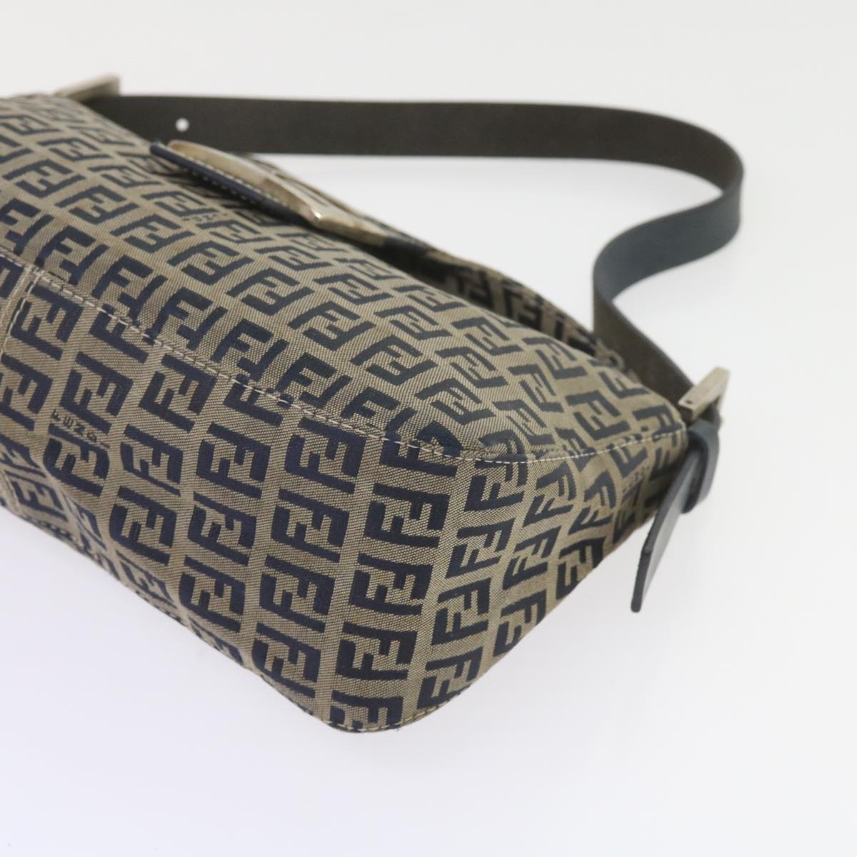 FENDI Zucchino Canvas Mamma Baguette Shoulder Bag Navy 56197