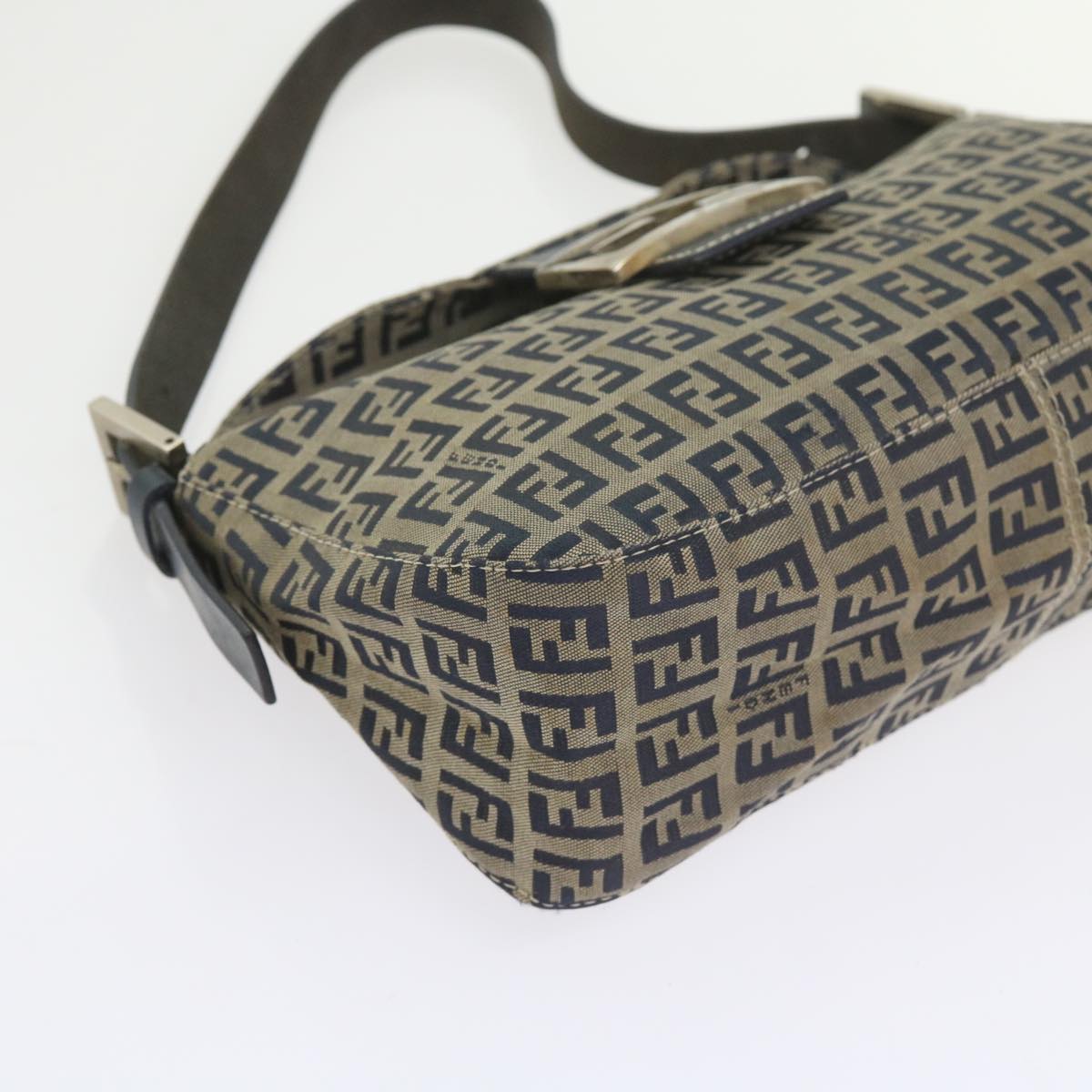 FENDI Zucchino Canvas Mamma Baguette Shoulder Bag Navy 56197