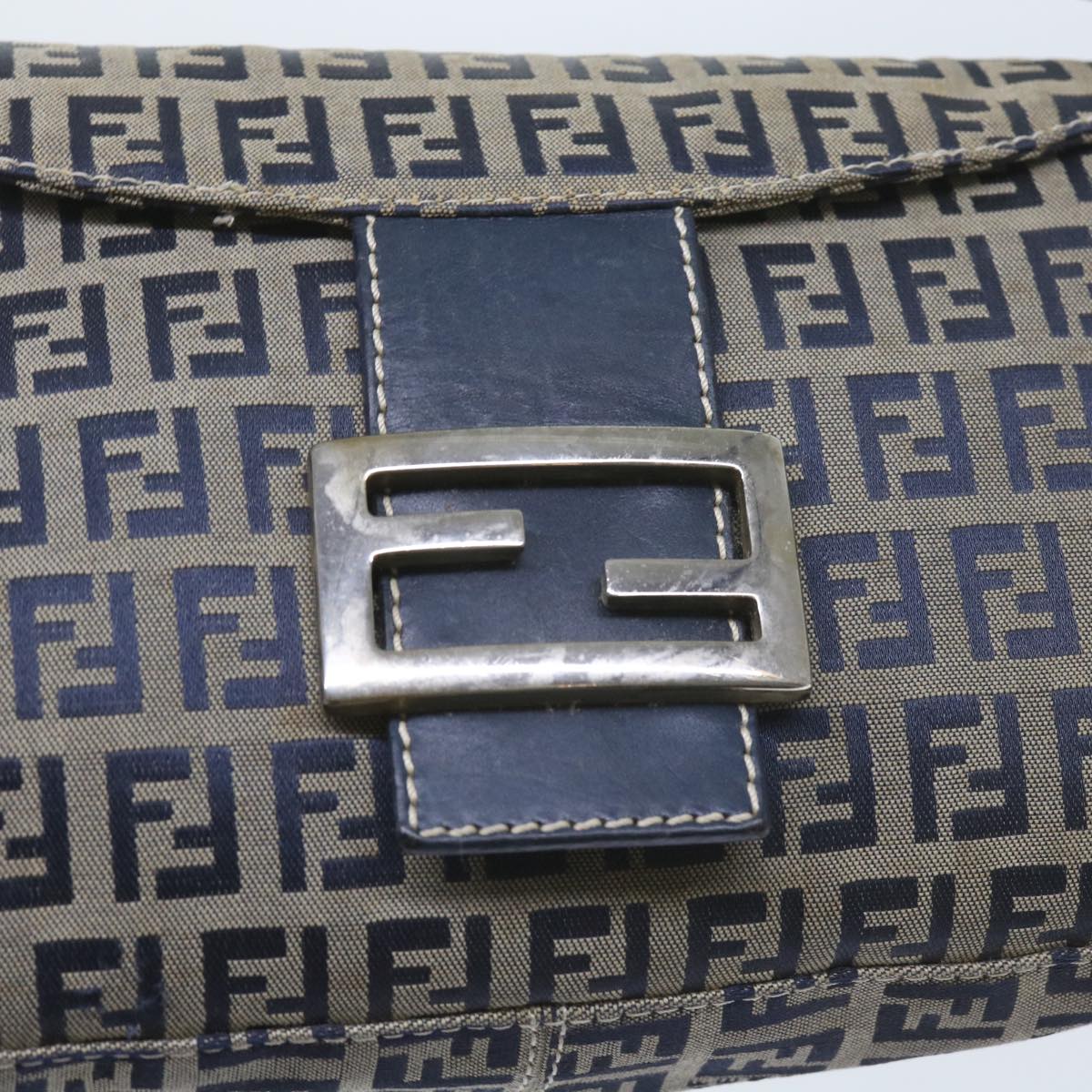 FENDI Zucchino Canvas Mamma Baguette Shoulder Bag Navy 56197