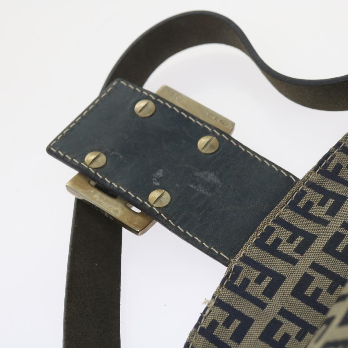 FENDI Zucchino Canvas Mamma Baguette Shoulder Bag Navy 56197